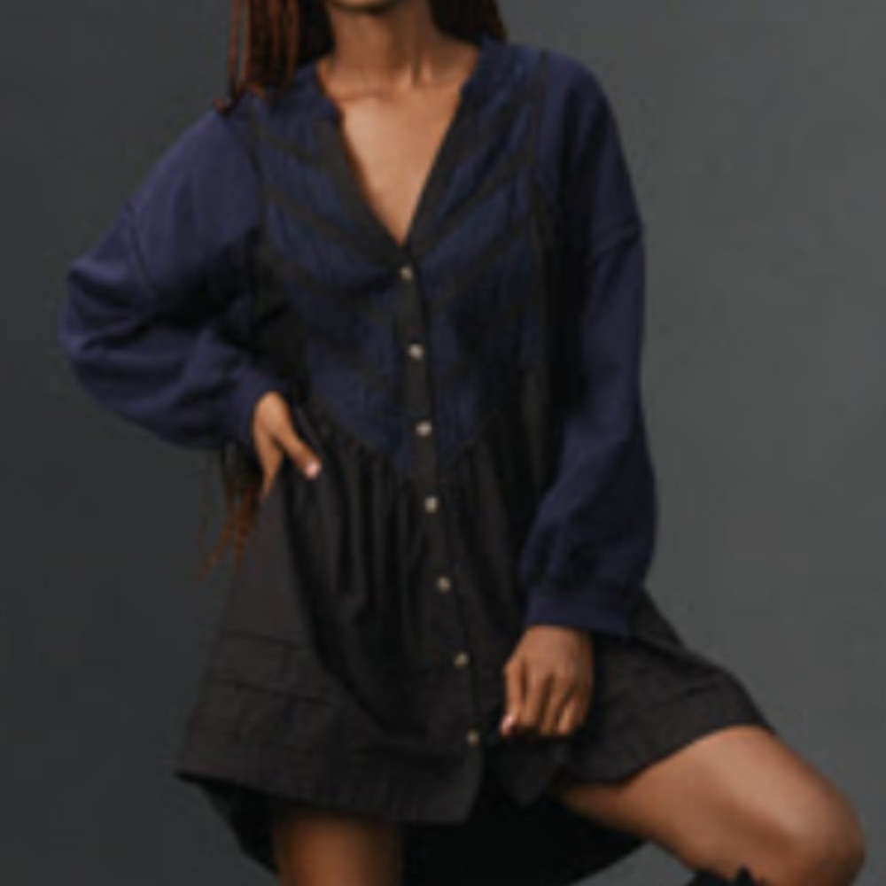 Anthropologie Pilcro Navy and Black Button-Up Dress